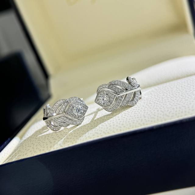 A4267 Boucheron popular feather single diamond ring, all sterling silver inlaid