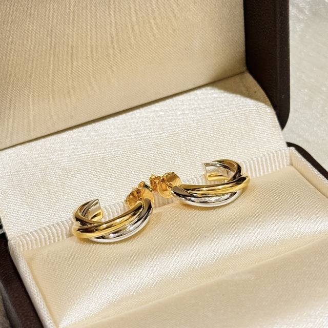 A6091 Kajia's new narrow version cross three-color smooth earrings, the most cla