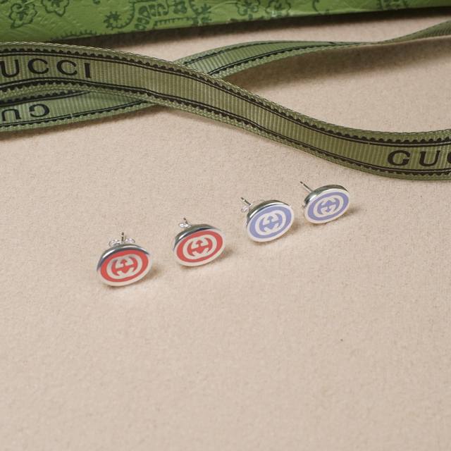 925 sterling silver Gucci double G colored enamel earrings New dopamine color, G