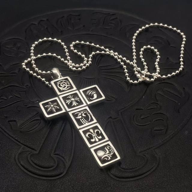 High version Chrome Heart Seven Elements Cross Pendant with classic round beads