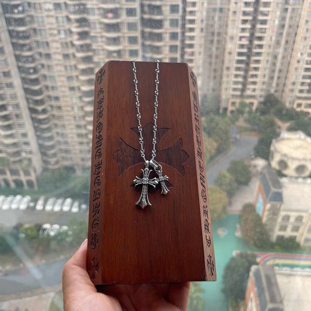 Counter quality Chrome Hearts classic retro bamboo necklace double cross diamon
