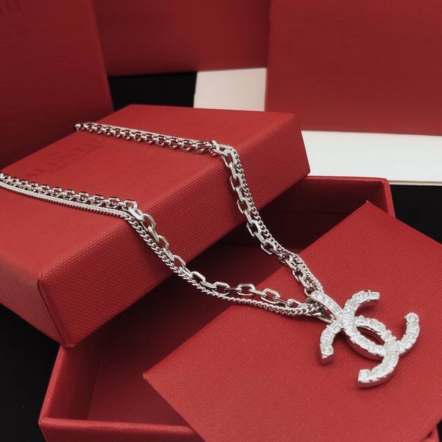 No. Xxl0282 Ch*Nel latest relief double necklace silver consistent Zp brass mat