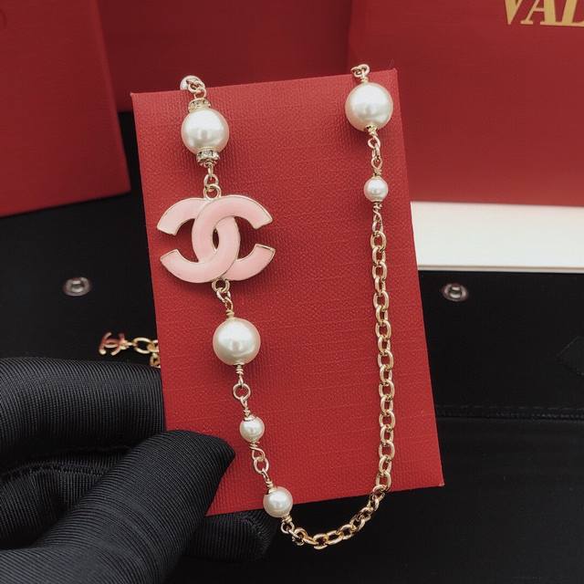 No. Xxl0277 Ch*Nel latest drop oil pink necklace consistent Zp brass material D