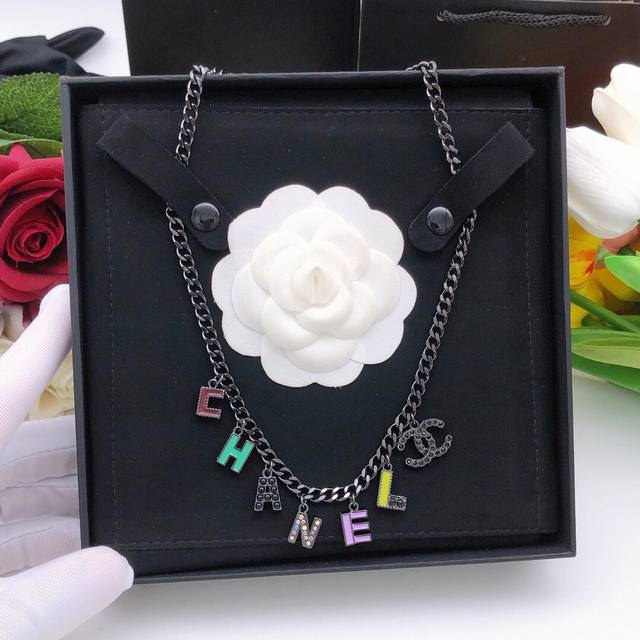 No. Xxl0272 Dio* Latest black chain letter oil drop color necklace consistent Z