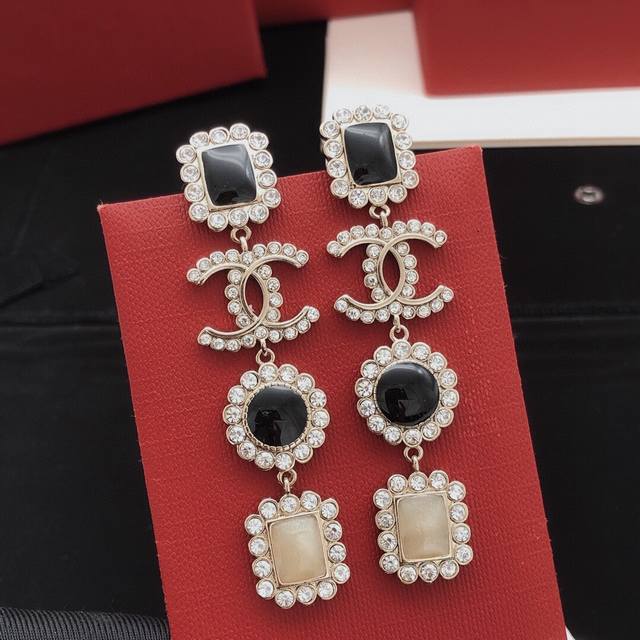 Number Xed0827 Ch Nel Starry Black Tassel Earrings Jewelry New 21K Fine Glitter