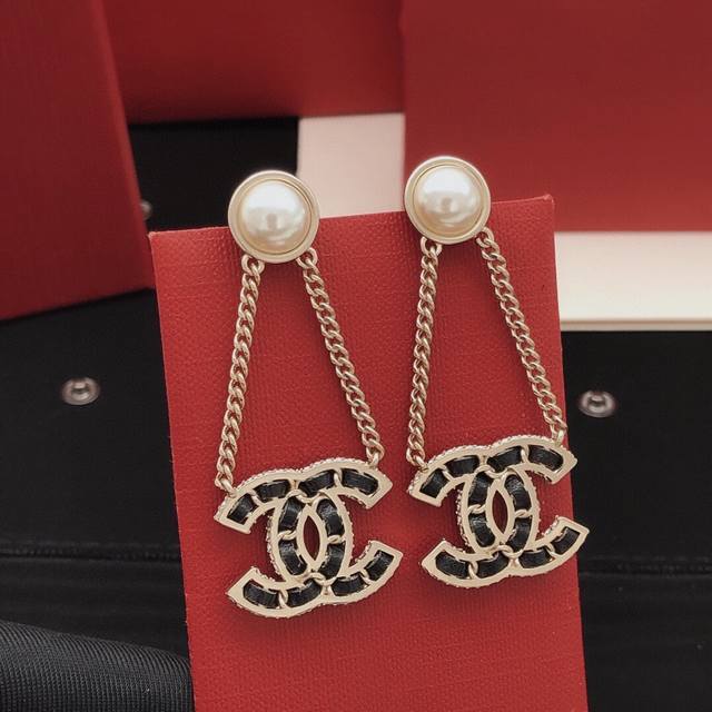 No.Xed0578 Ch*Nel latest tassel leather earrings consistent Zp brass material DD