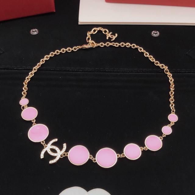 No. Xxl0347 Ch*Nel latest round pink necklace consistent Zp brass material DDD