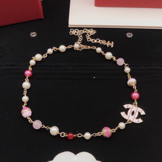 No. Xxl0320 Ch*Nel latest gold chain pink pearl necklace consistent Zp brass ma