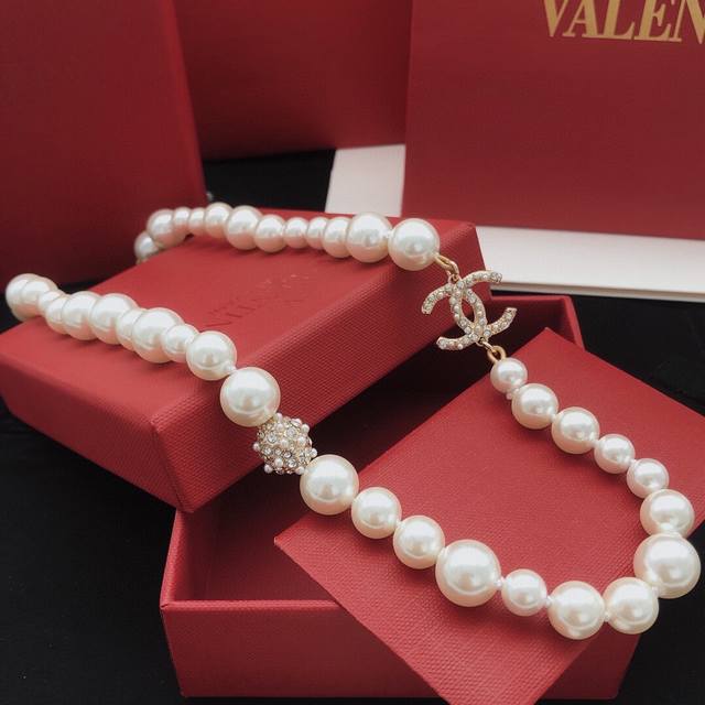 No.Xxl0313 Ch*Nel latest rice bead round pearl necklace consistent Zp brass mate