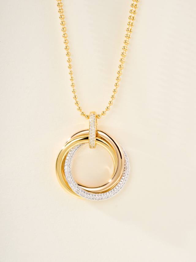 2025 Trinity three-color ring large necklace, size 46cm, 53cm, hand-set diamond