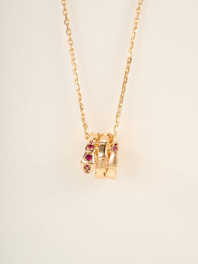 Snake bone necklace, head and tail red diamond model Serpenti Viper series combi