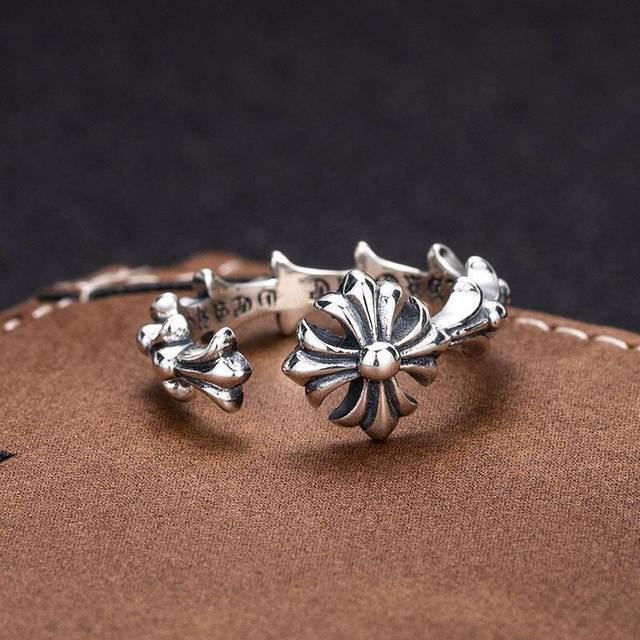 Thai silver couple ring for men and women trendy personality retro punk heart cr