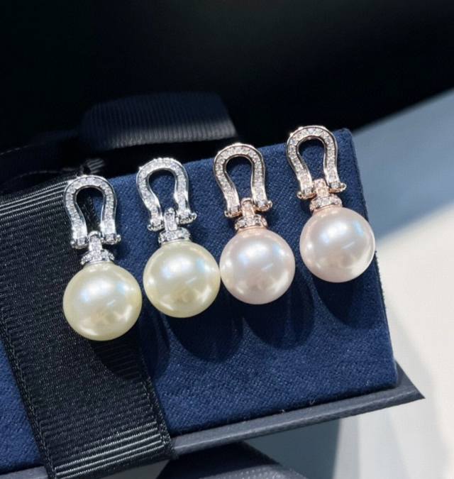 Fred horseshoe pull ring buckle full diamond pearl earrings big brand fashion ex