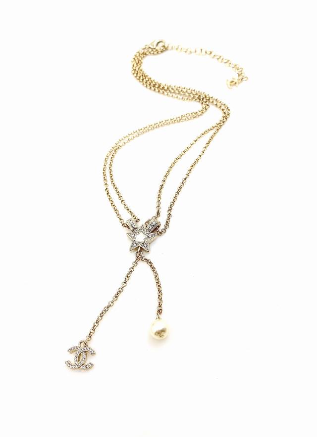 Ch*Nel Latest light gold five-pointed star double-layer necklace consistent Zp b