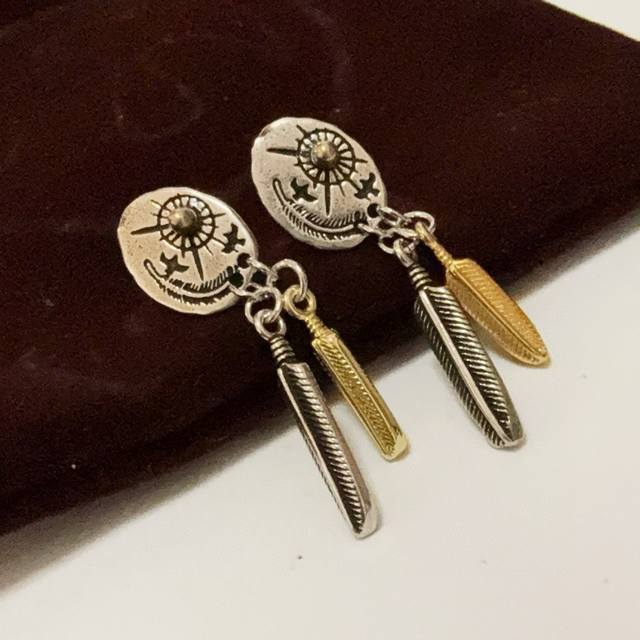 New arrival Goro'S Takahashi Goro retro gold feather earrings, top version, exc