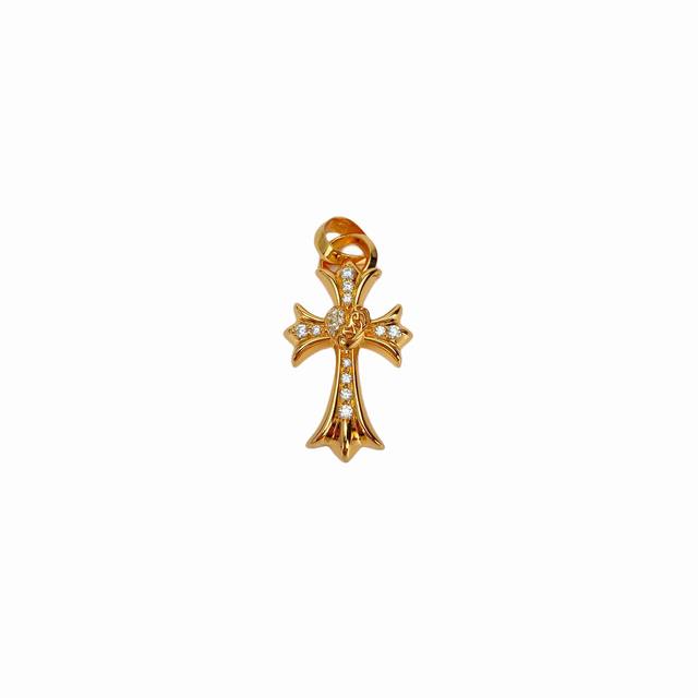 Chrome Hearts 22K gold diamond vine drop cross pendant DDD