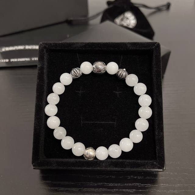 Chrome Heart 8mm Obsidian Four Silver Beads Bracelet 925 silver Chrome Heart is