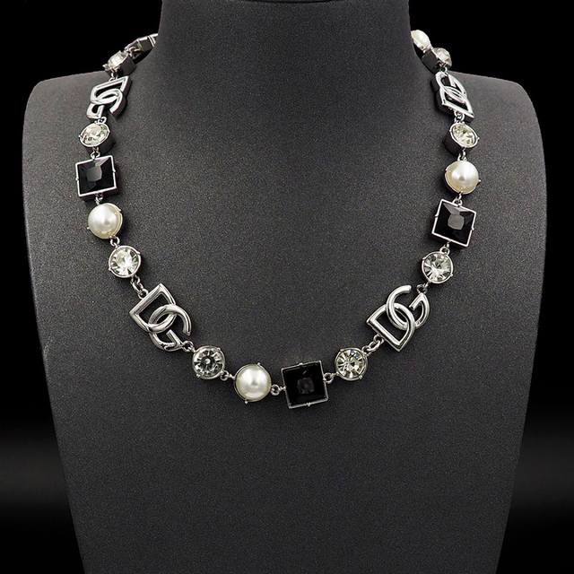 Dolce & Gabbana D&G letter black and white diamond pearl necklace DDD
