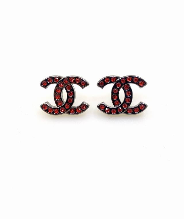 Ch*Nel Latest gun black red diamond Cc earrings consistent Zp brass material DDD