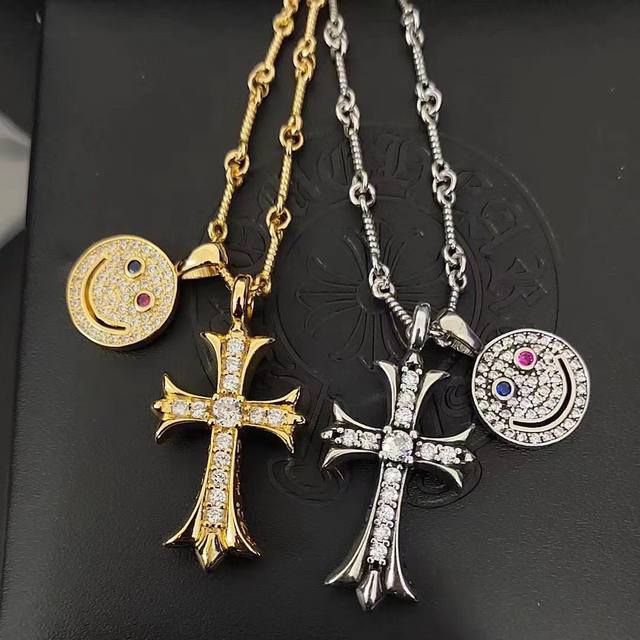 Ch Crowe smiley cross diamond necklace pendant fashion personality hip-hop neckl