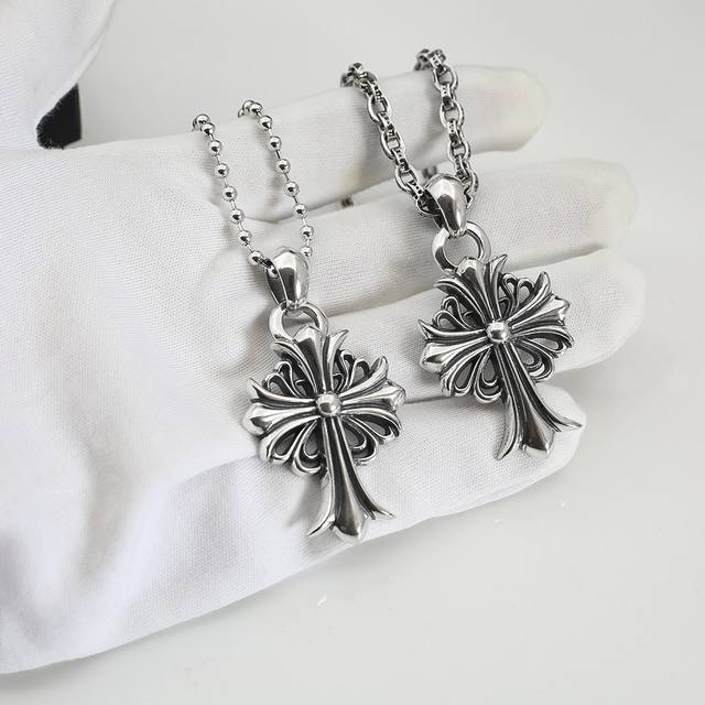 Necklace round bead necklace 80Chrome Hearts Chrome Heart Cross Flower Pendant L