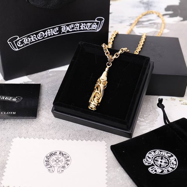 Chrome Heart Gold-plated Mini Flame Cross Necklace Classic cross flower shape f