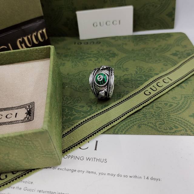 Gucci turquoise double snakes add domineering tiger head ring after distressing