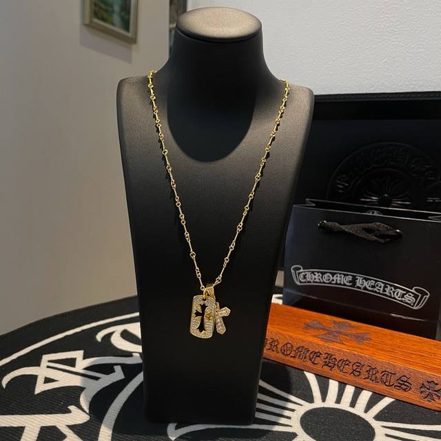 Counter quality Chrome Hearts classic gold classic necklace, square cross penda