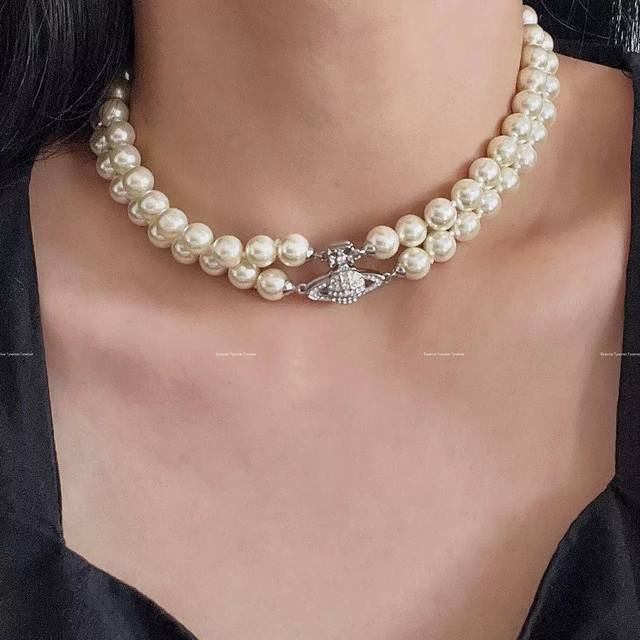 The Queen Mother's Full Diamond Saturn Double-layer Pearl Necklace Baby, what is