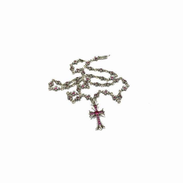 Chrome Hearts Tinye Red Diamond Cross Flower Necklace DDD