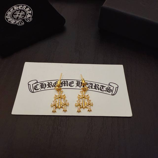 New counter quality Chrome Hearts Thirty Cross Diamond Earrings Imported electr