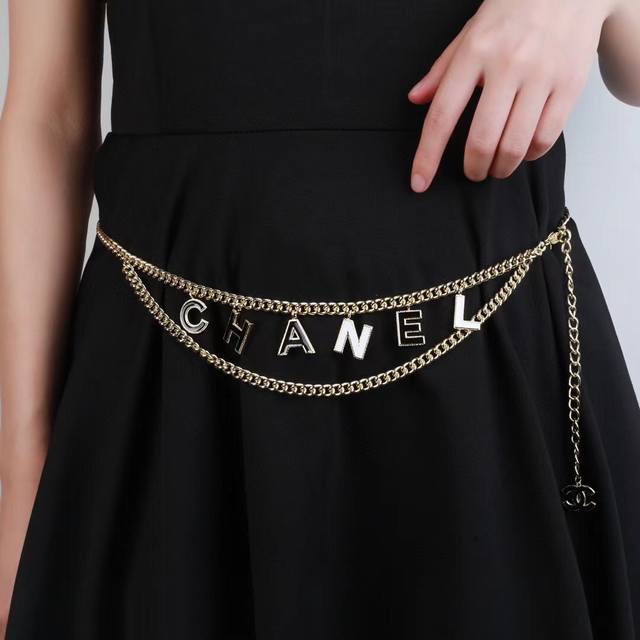 Chanel new black and white letter waist chain purchasing level one to one qualit