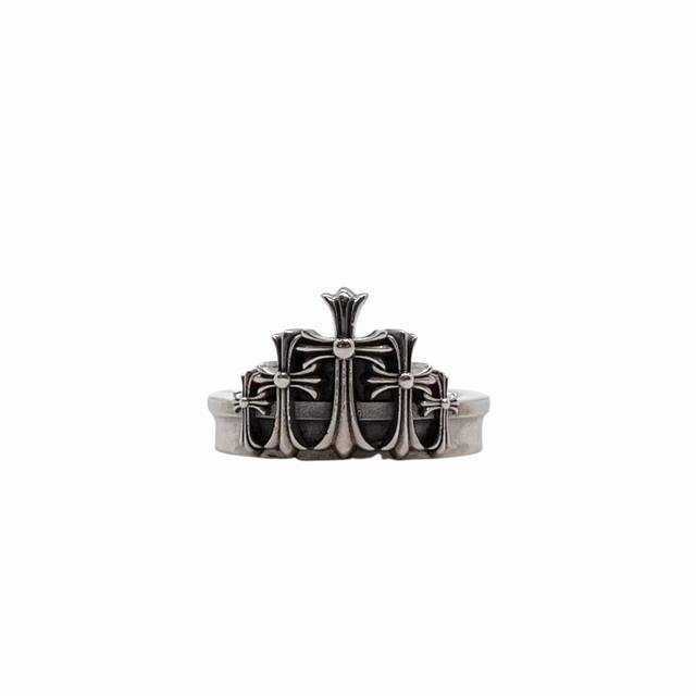 Chrome Heart Crown Cross Flower Ring Sterling silver material Retro distressed