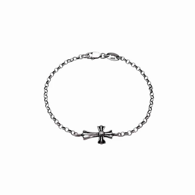 Chrome Heart Cross Pearl Bracelet Sterling Silver Material Retro Old Cross Elem