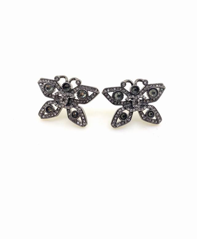 Ch*Nel Latest gun black full diamond bow earrings consistent Zp brass material D
