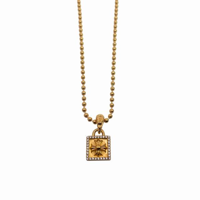 Chrome Hearts gold-plated small square inlaid with cross flower elements Gold-p