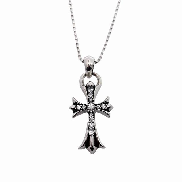Chrome Heart White Diamond Water Drop Cross Thai silver material hand-inlaid cr