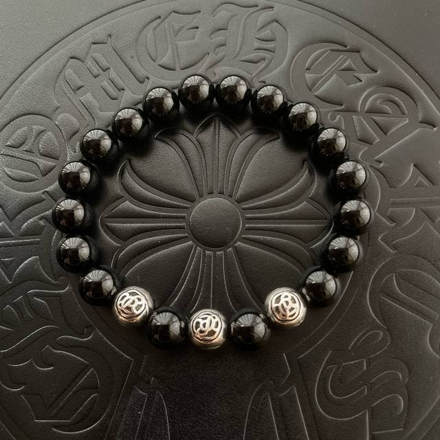 New counter quality Chrome Hearts classic retro multi-element black agate brace