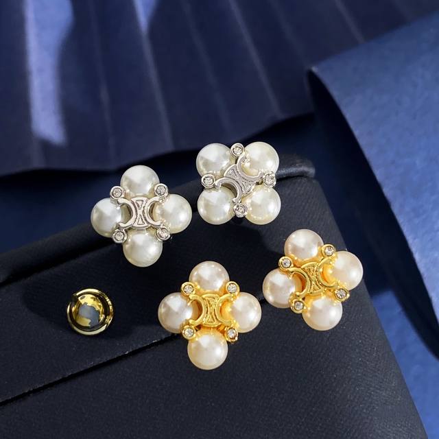 Sl92 Celine Korean fashion temperament Arc de Triomphe diamond pearl four-leaf c
