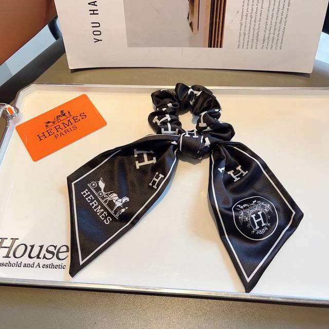 with packaging Hermes Hermes double H letter ribbon ponytail hair ring butterfly
