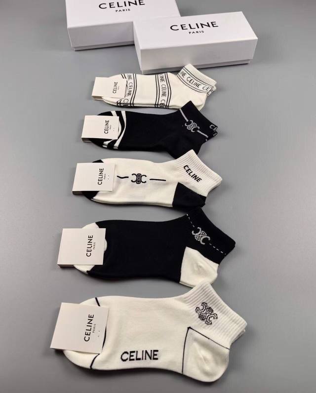 Special Celine Celine new women's short socks, one box of five pairs of jacquard
