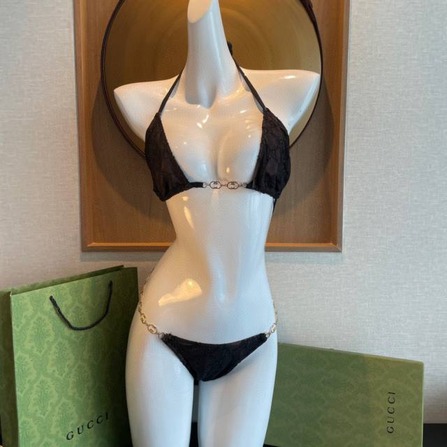 Gucci new sexy mesh bikini swimsuit ~ mesh lace camisole chain bra underwear no