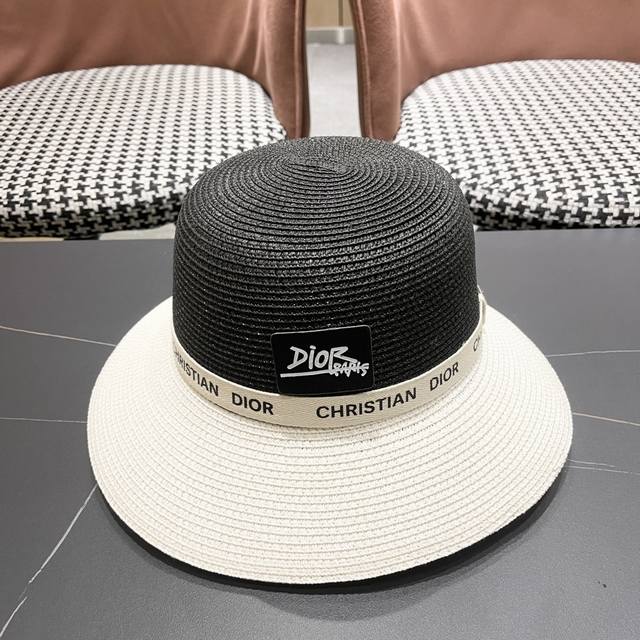 Dior 2025 new holiday style bucket hat straw hat, new style straw hat for street