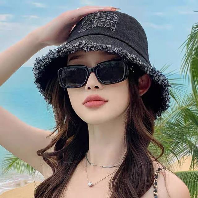 Miumiu Ningbo made fisherman hat 2025 high-end washed hat cowboy women's sun hat