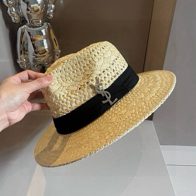 Ysl Saint Laurent new hat, made of ham grass, head circumference 57cm