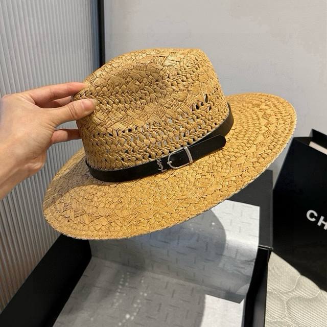 Ysl Saint Laurent new hat, made of ham grass, head circumference 57cm