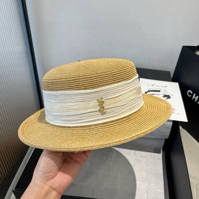 Yves Saint Laurent new flat top sun hat, sun hat, head circumference 57cm