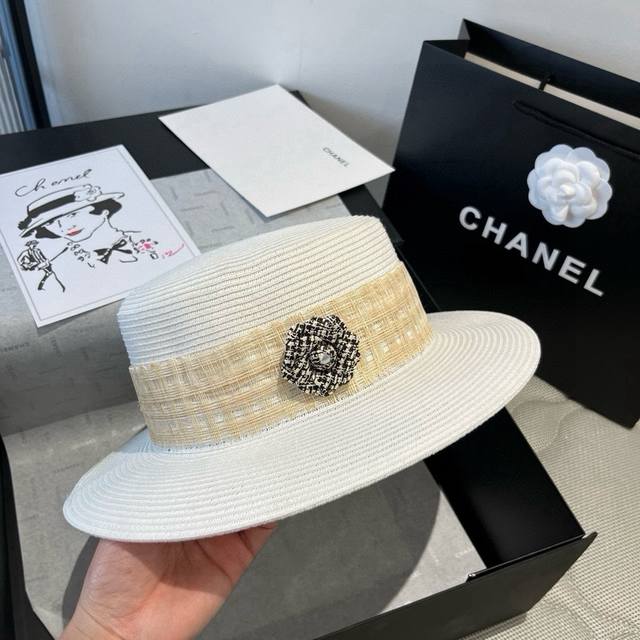 Chanel flat top hat, Pp straw hat, head circumference 57cm