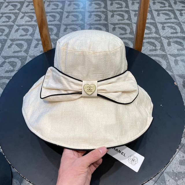 Chanel new fashion bow fisherman hat women's summer sun hat with large brim anti
