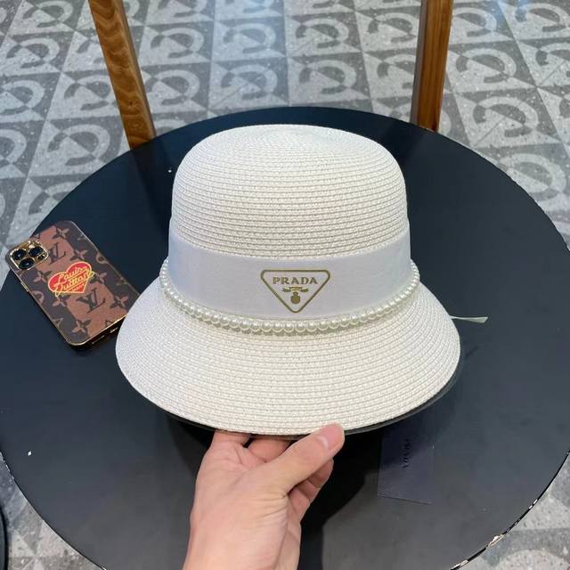 Prada Prada straw hat, bucket hat, dome hat 20 official new style, classic trian